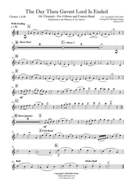 The Day Thou Gavest Lord Is Ended (St. Clement) - For 4 Horns and Concert Band Score and Parts PDF image number null