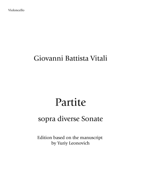 Vitali - Partite sopra diverse Sonate for Cello Solo Urtext (with optional scordatura)  Digital Sheet Music