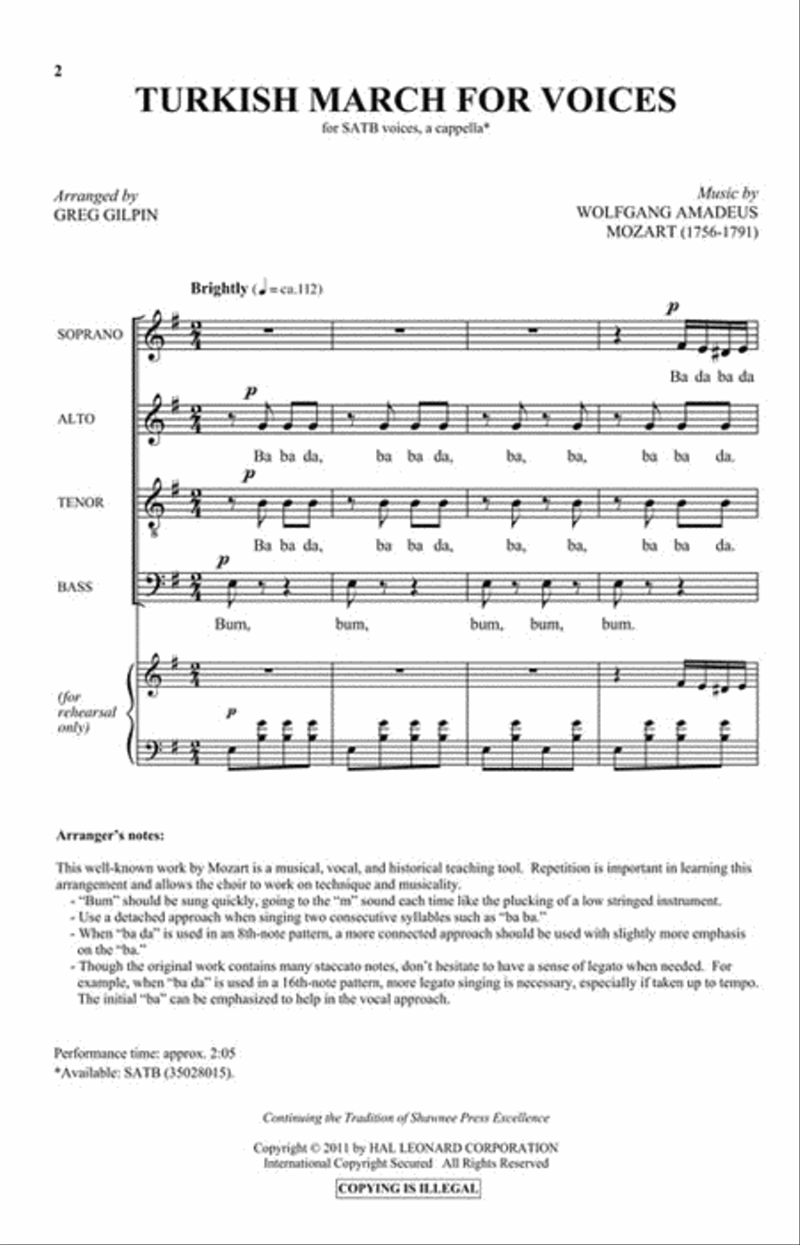 Turkish March for Voices Turkish March for Voices 4-Part scores gallery preview page 2