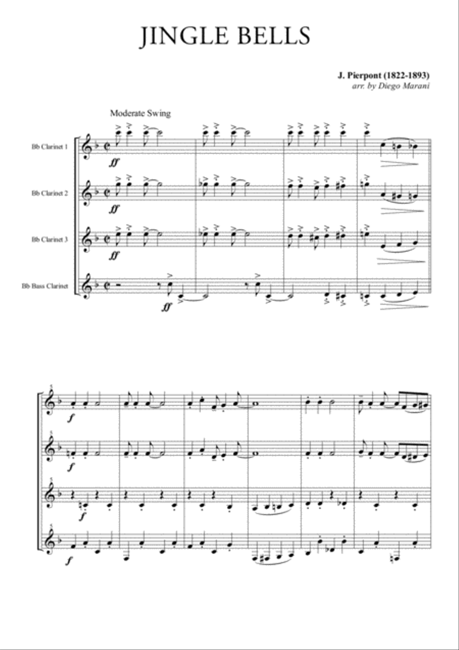 Jingle Bells for Clarinet Quartet Clarinet Quartet scores gallery preview page 3