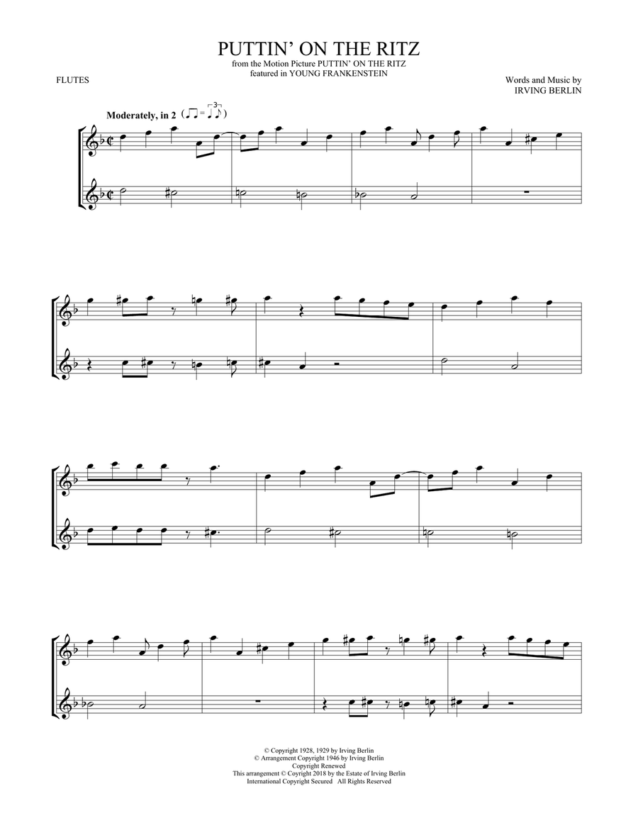 Puttin' On The Ritz Puttin' On The Ritz Flute Duet scores gallery preview page 1
