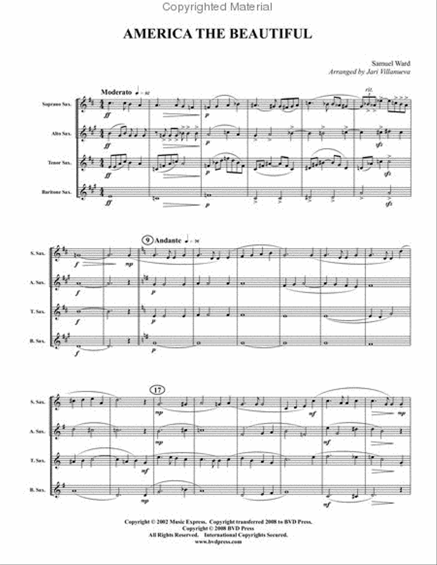 America the Beautiful Saxophone Quartet scores gallery preview page 2