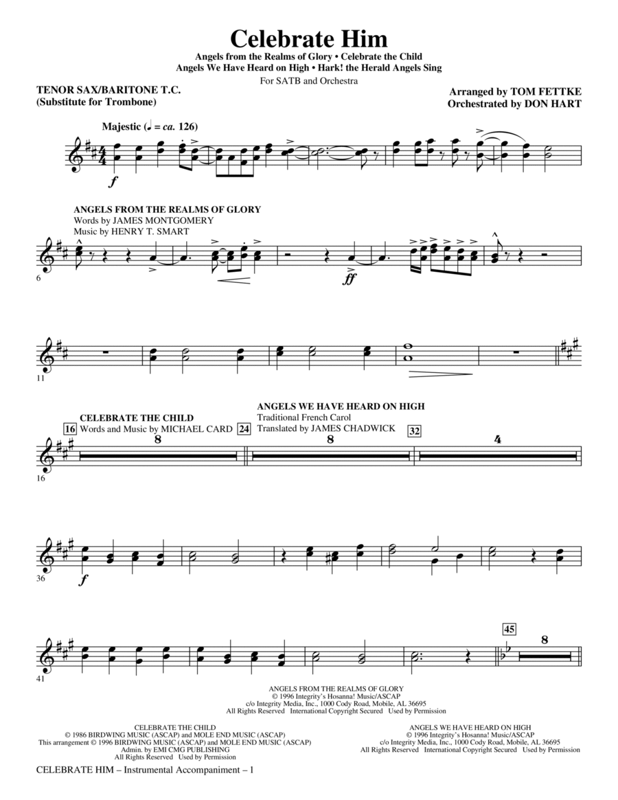 Celebrate Him (Medley) - Tenor Sax 1,2/Baritone TC 1,2 Choir scores gallery preview page 1