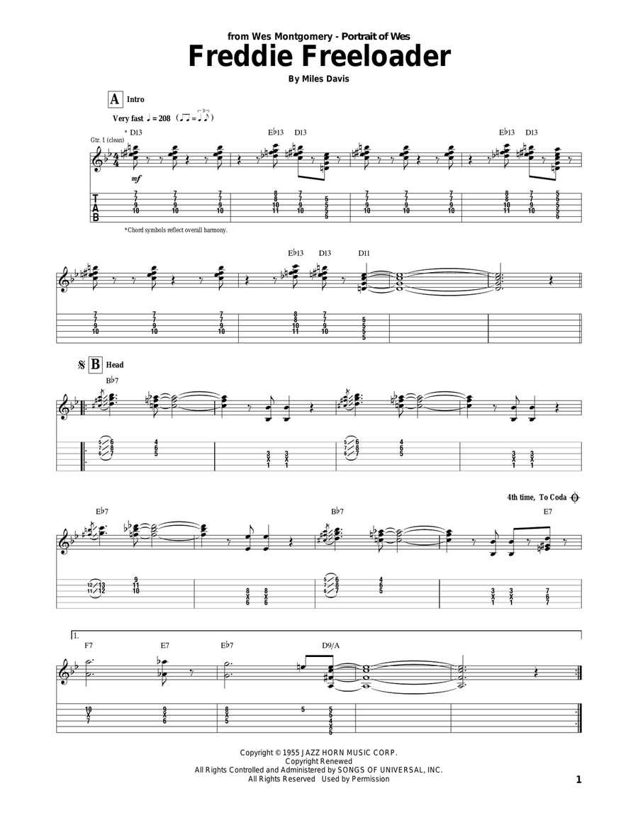 Freddie Freeloader Freddie Freeloader Electric Guitar scores gallery preview page 1