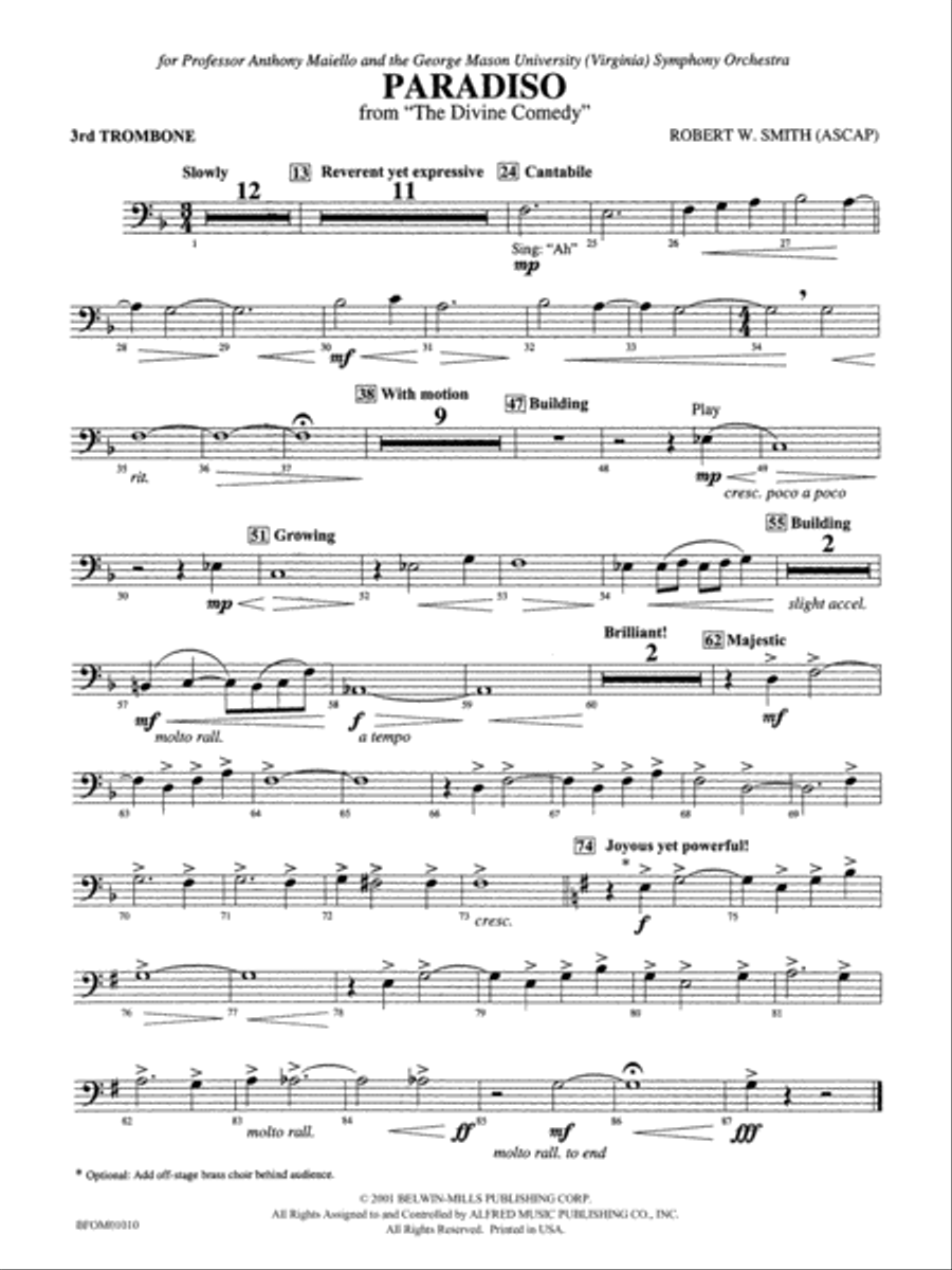 Paradiso (from The Divine Comedy): 3rd Trombone Full Orchestra scores gallery preview page 1