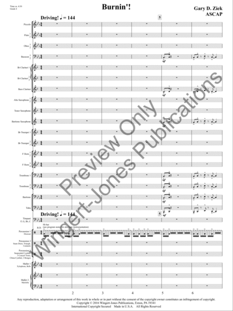 Burnin'! Burnin'! Concert Band scores gallery preview page 4