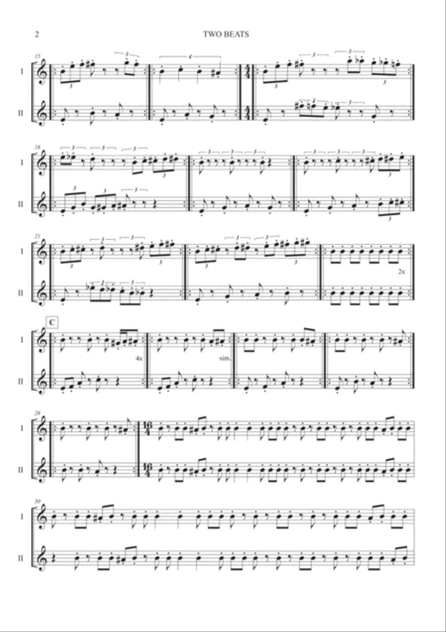 TWO BEATS (2 flutes) Flute Duet scores gallery preview page 2