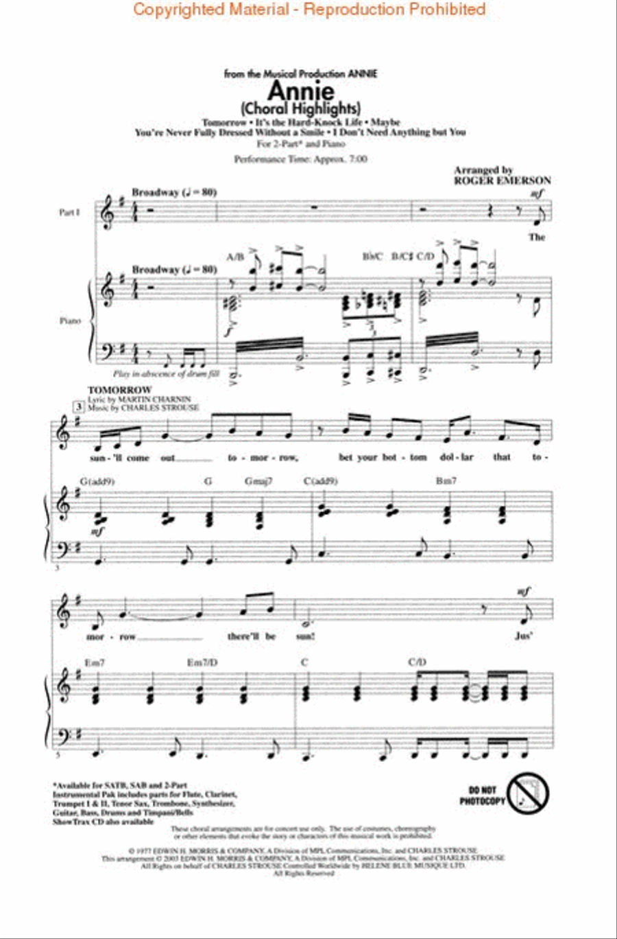 Annie (Choral Highlights) 2-Part scores gallery preview page 2