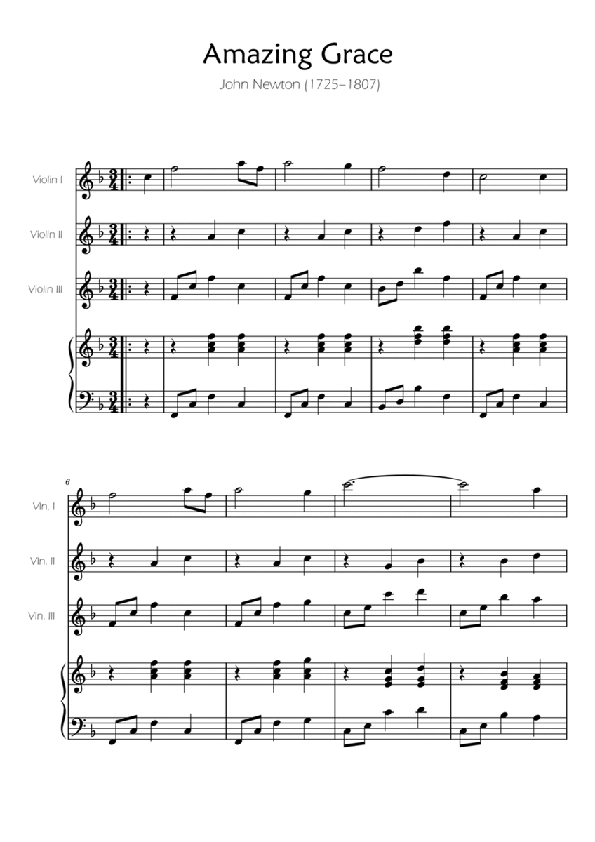 Amazing Grace - Violin Trio w/ Piano Accompaniment image number null