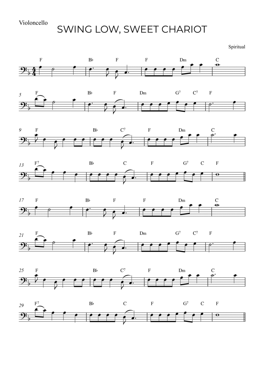 SWING LOW, SWEET CHARIOT Cello Solo scores gallery preview page 1
