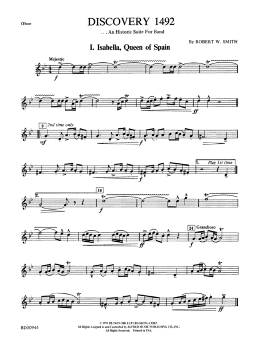 Discovery 1492: Oboe Concert Band scores gallery preview page 1