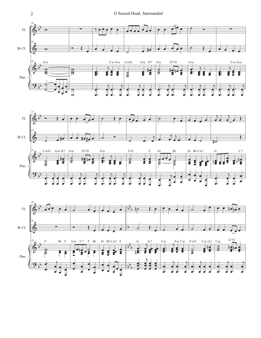 O Sacred Head, Surrounded (Duet for Flute and Bb-Clarinet) Woodwind Duet scores gallery preview page 2