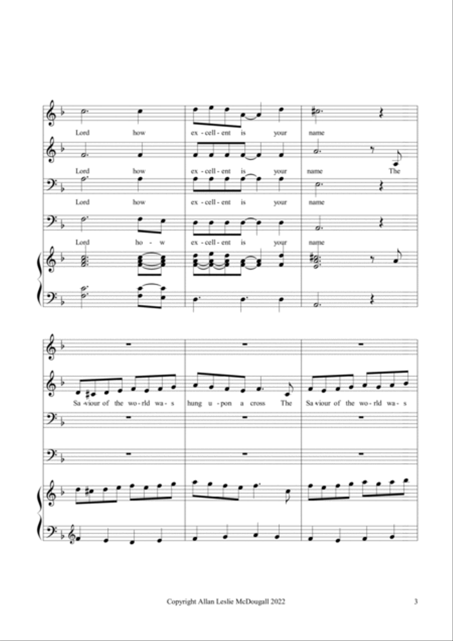 O Lord, how excellent is your name 4-Part scores gallery preview page 3