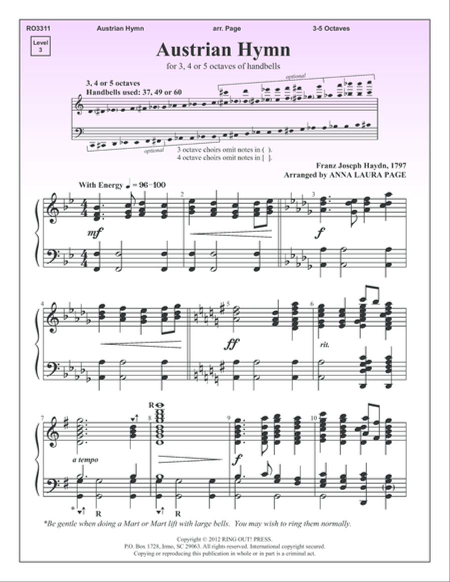 Austrian Hymn 5-Octaves scores gallery preview page 1