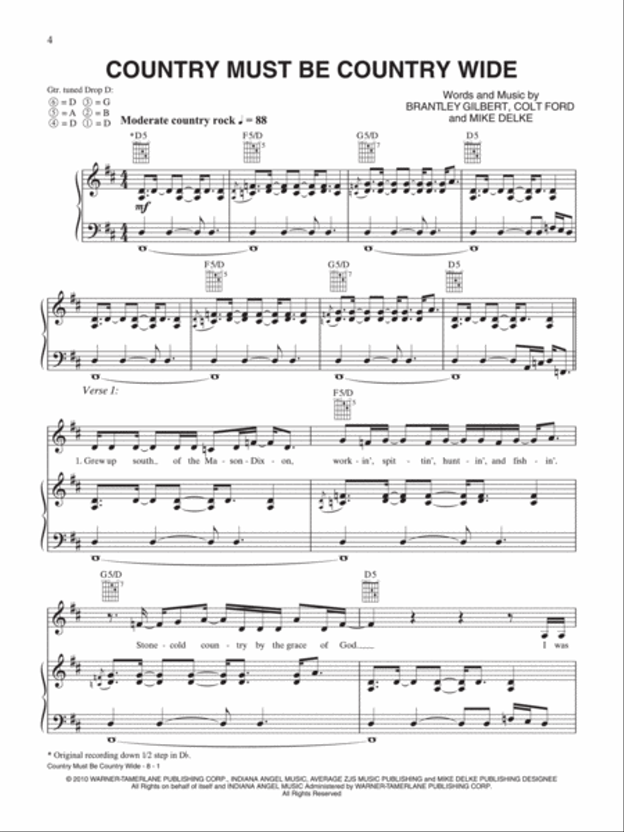 Country Must Be Country Wide Piano, Vocal, Guitar scores gallery preview page 1