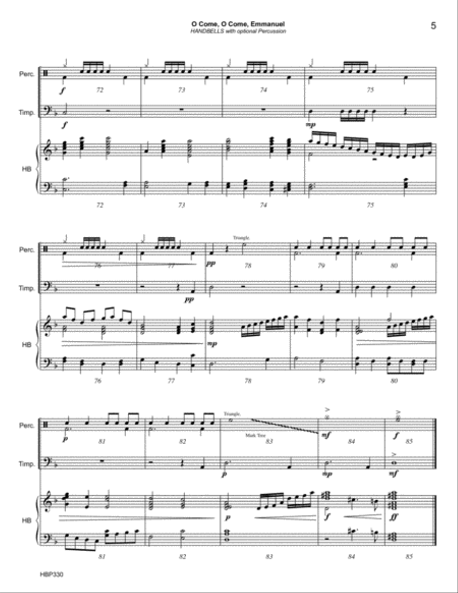 O COME O COME EMMANUEL/COME THOU LONG-EXPECTED JESUS - 3 octave HANDBELLS Percussion Ensemble scores gallery preview page 5