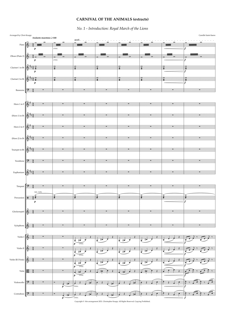 Carnival of the Animals (excerpts) Full Orchestra scores gallery preview page 1