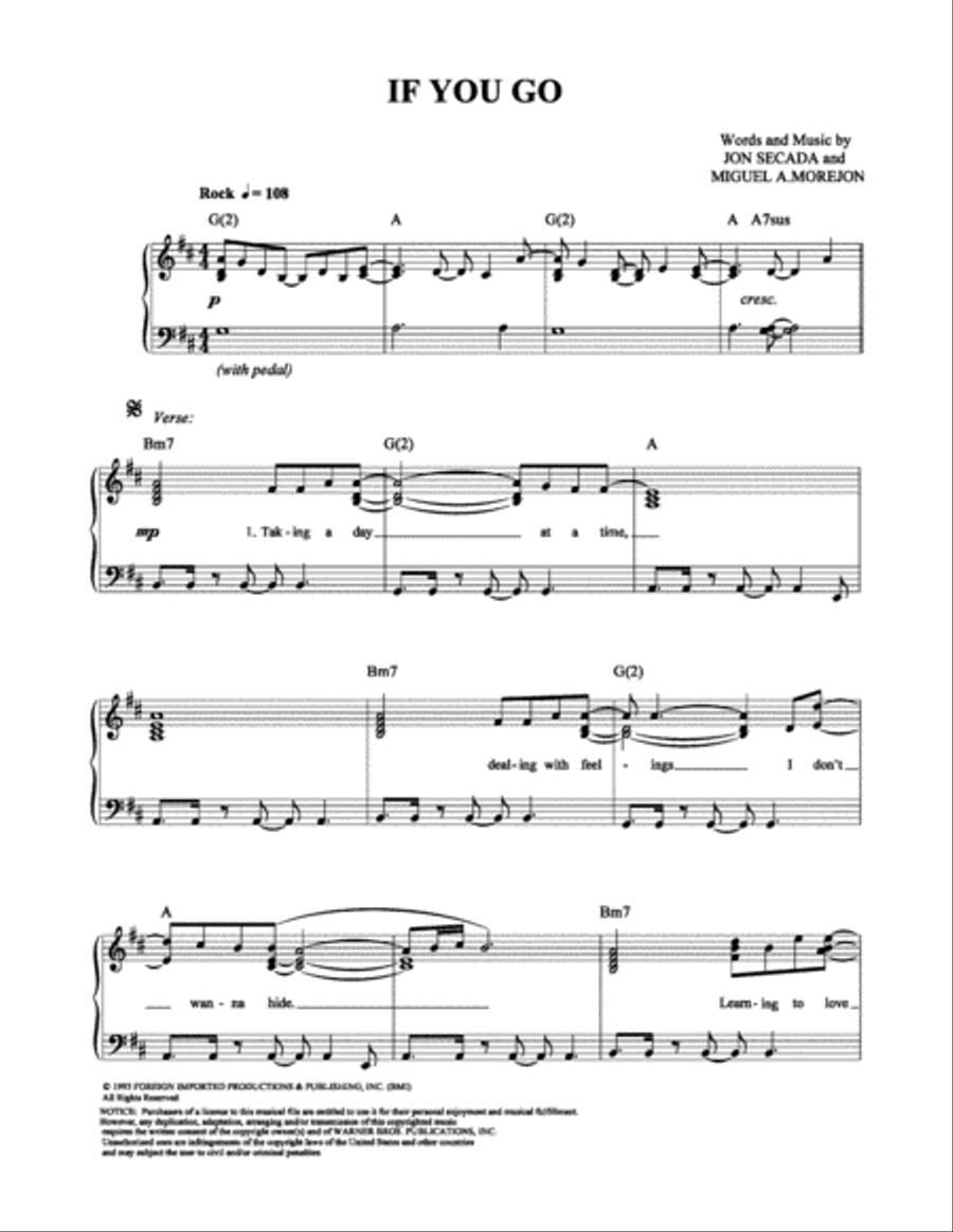 If You Go Piano, Vocal, Guitar scores gallery preview page 1