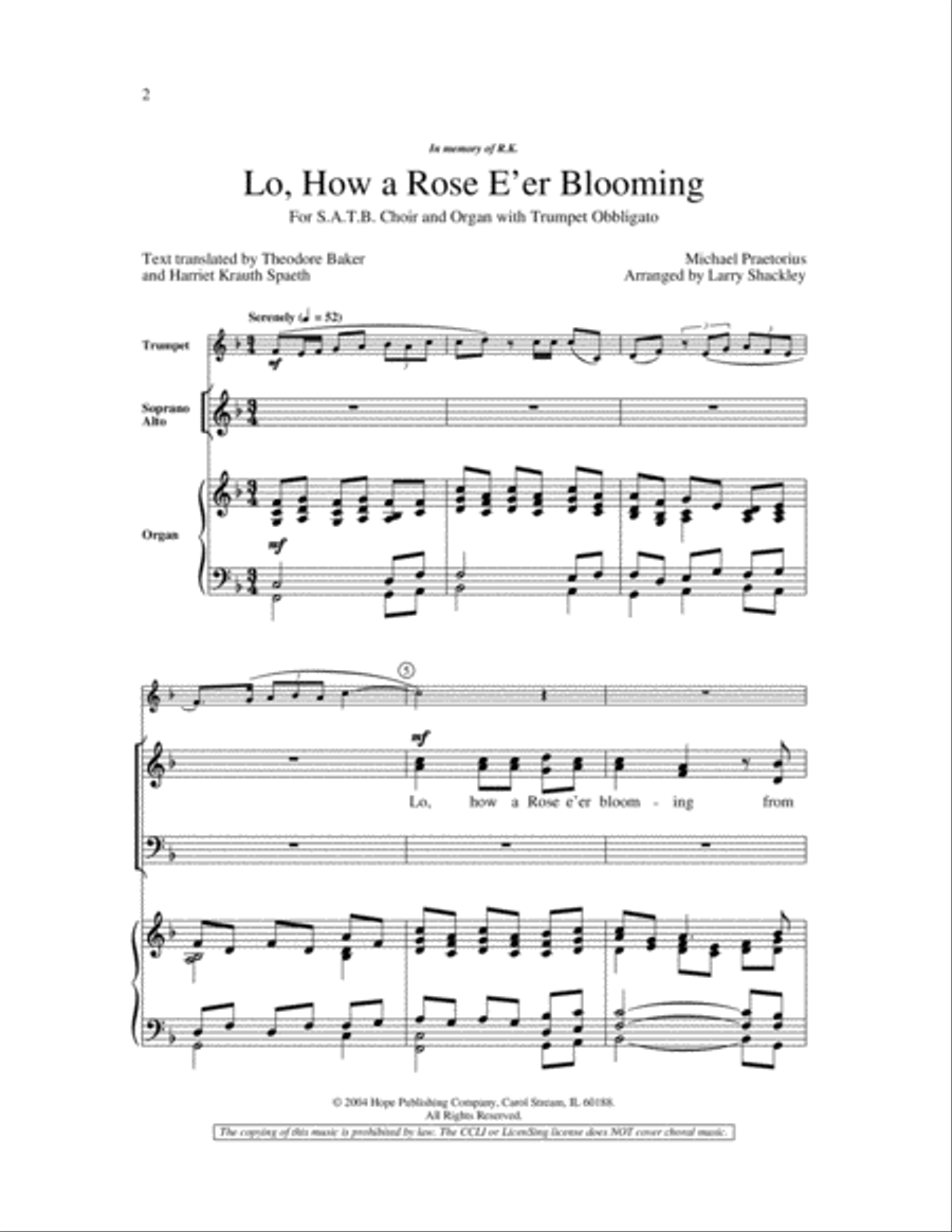 Lo, How a Rose E'er Blooming 4-Part scores gallery preview page 2