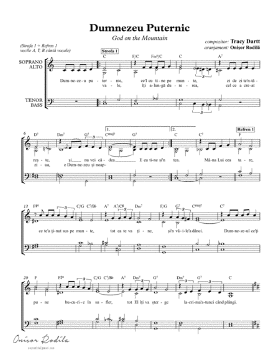 Dumnezeu puternic (God on the mountain) 4-Part scores gallery preview page 1