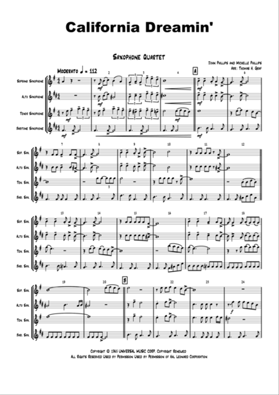 California Dreamin' Woodwind Quartet scores gallery preview page 2