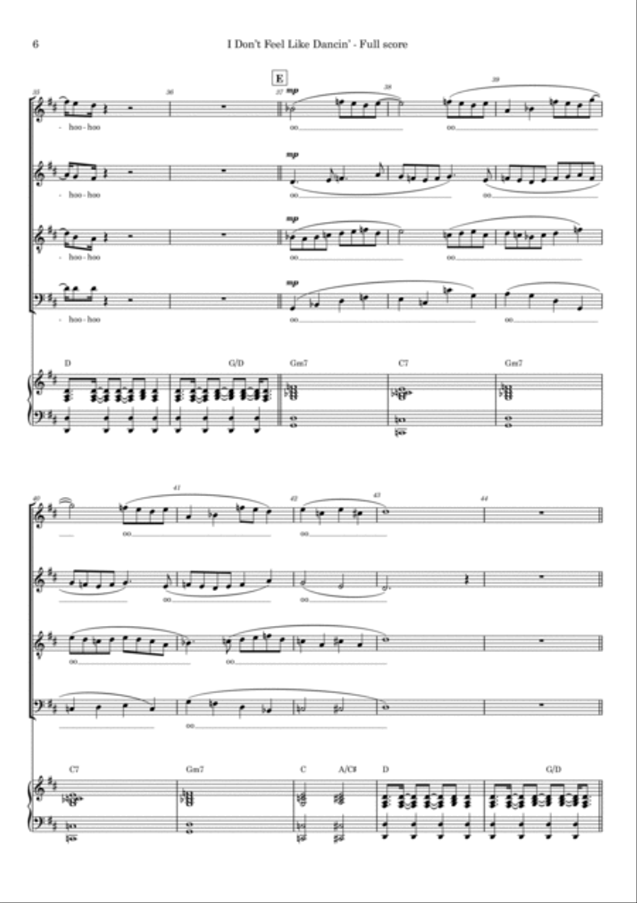 I Don't Feel Like Dancin' 4-Part scores gallery preview page 6