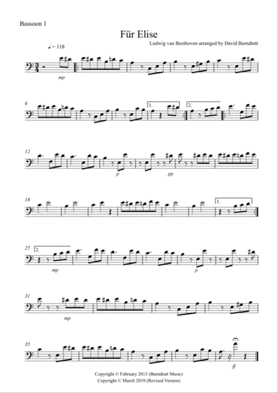 Fur Elise for Bassoon Quartet Bassoon Quartet scores gallery preview page 4