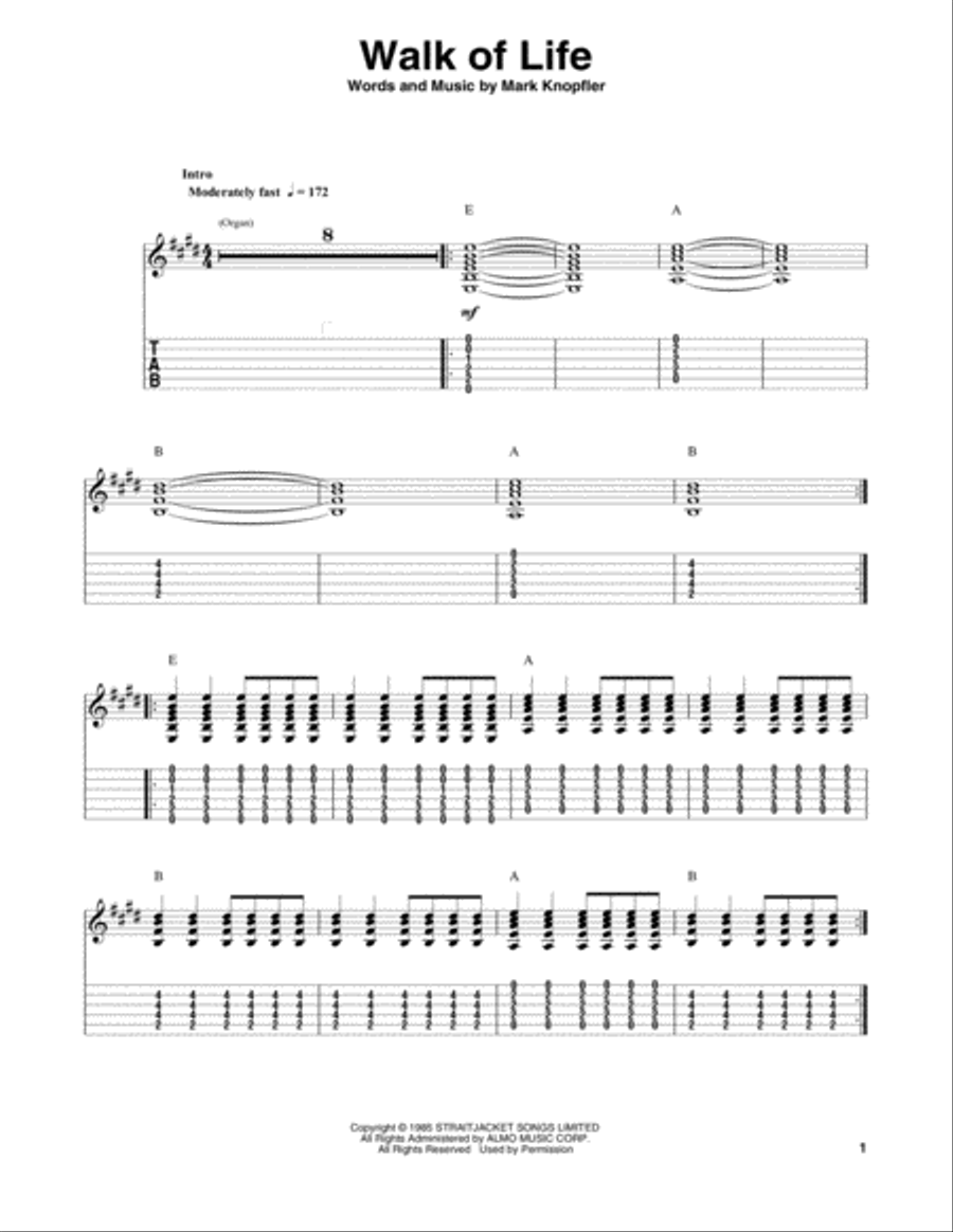 Walk Of Life Guitar Tablature scores gallery preview page 1