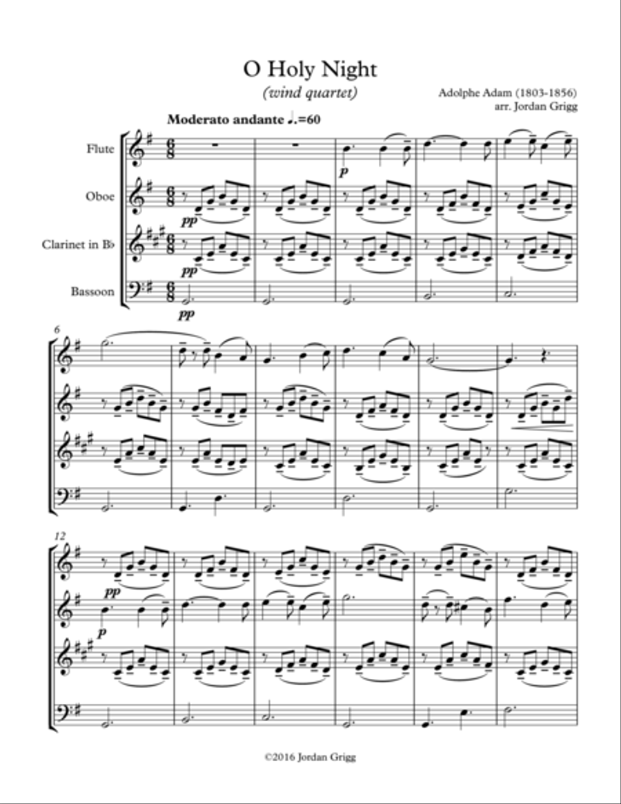 O Holy Night (wind quartet) Woodwind Quartet scores gallery preview page 1