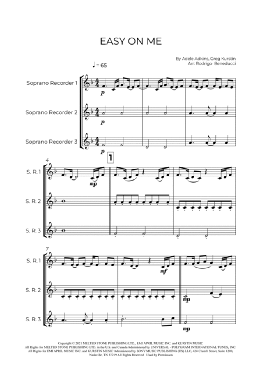 Easy On Me Soprano Recorder scores gallery preview page 2