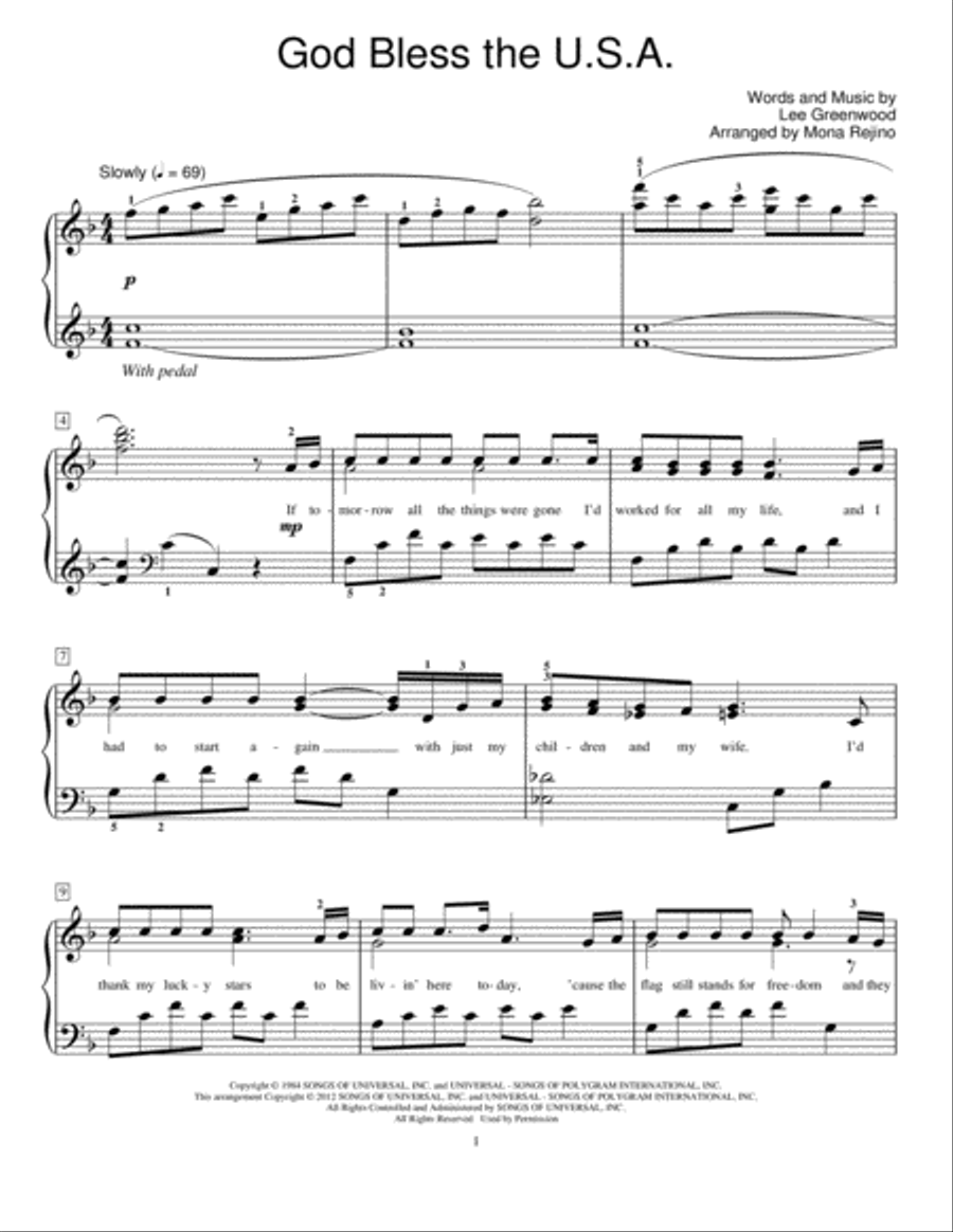 God Bless The U.S.A. God Bless The U.S.A. Piano Method scores gallery preview page 1