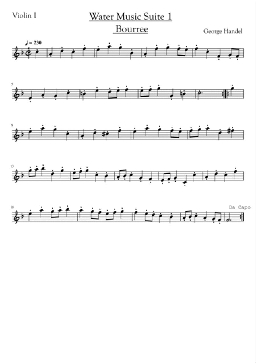 Water Music Suite 1 Bourree String Quartet scores gallery preview page 3