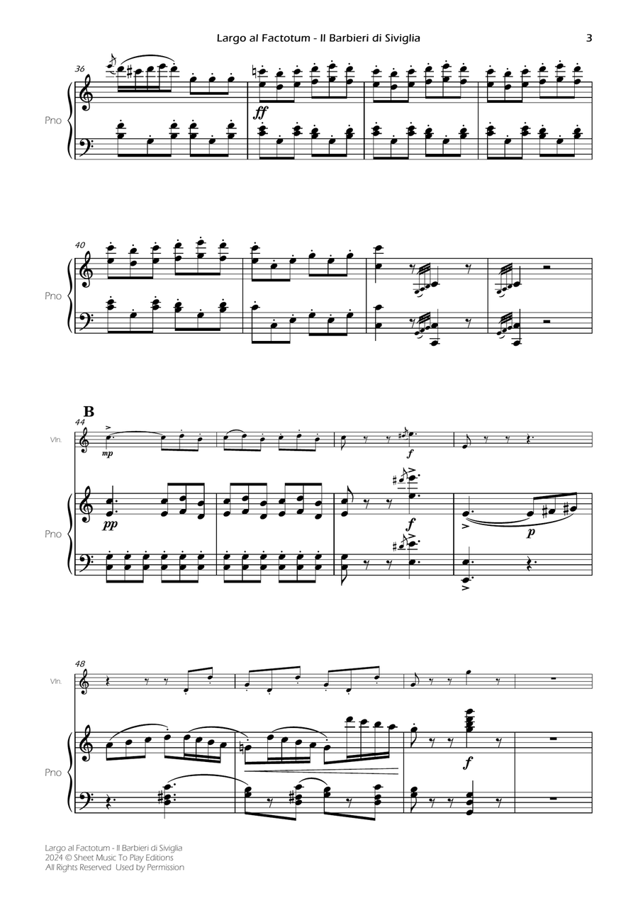 Largo al Factotum - Violin and Piano (Full Score) Violin Solo scores gallery preview page 3