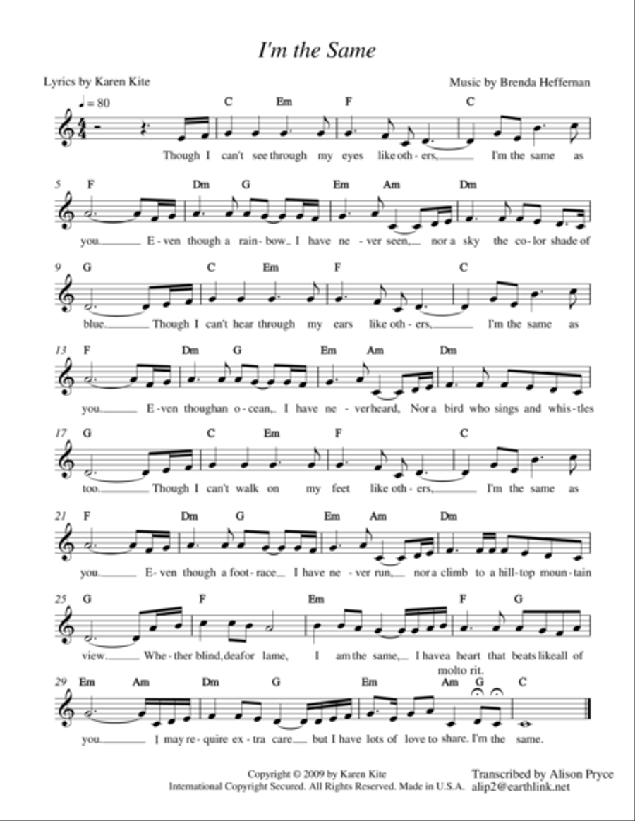 I'm the Same Piano, Vocal, Guitar scores gallery preview page 1