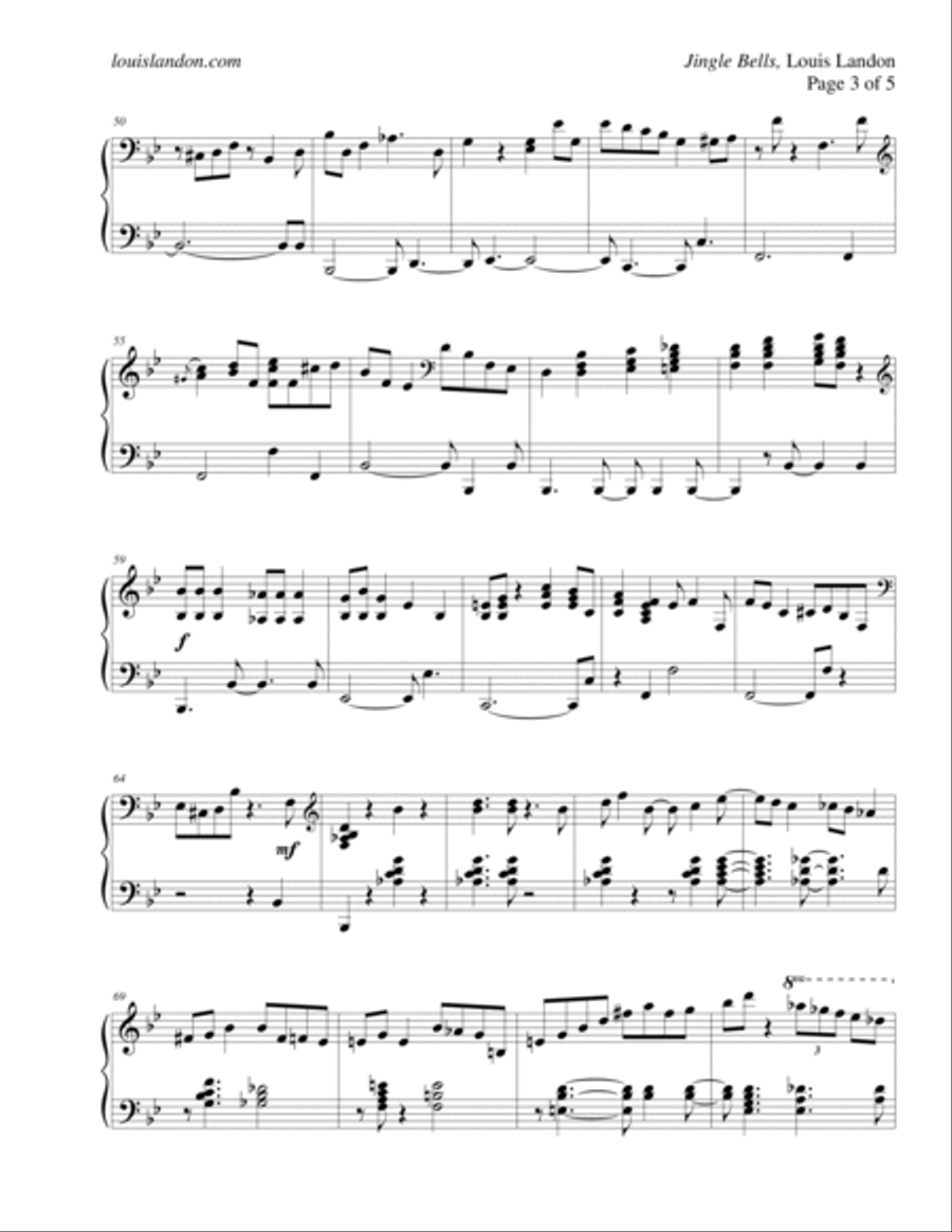 Jingle Bells - Traditional Christmas - Louis Landon - Solo Piano Piano Solo scores gallery preview page 3