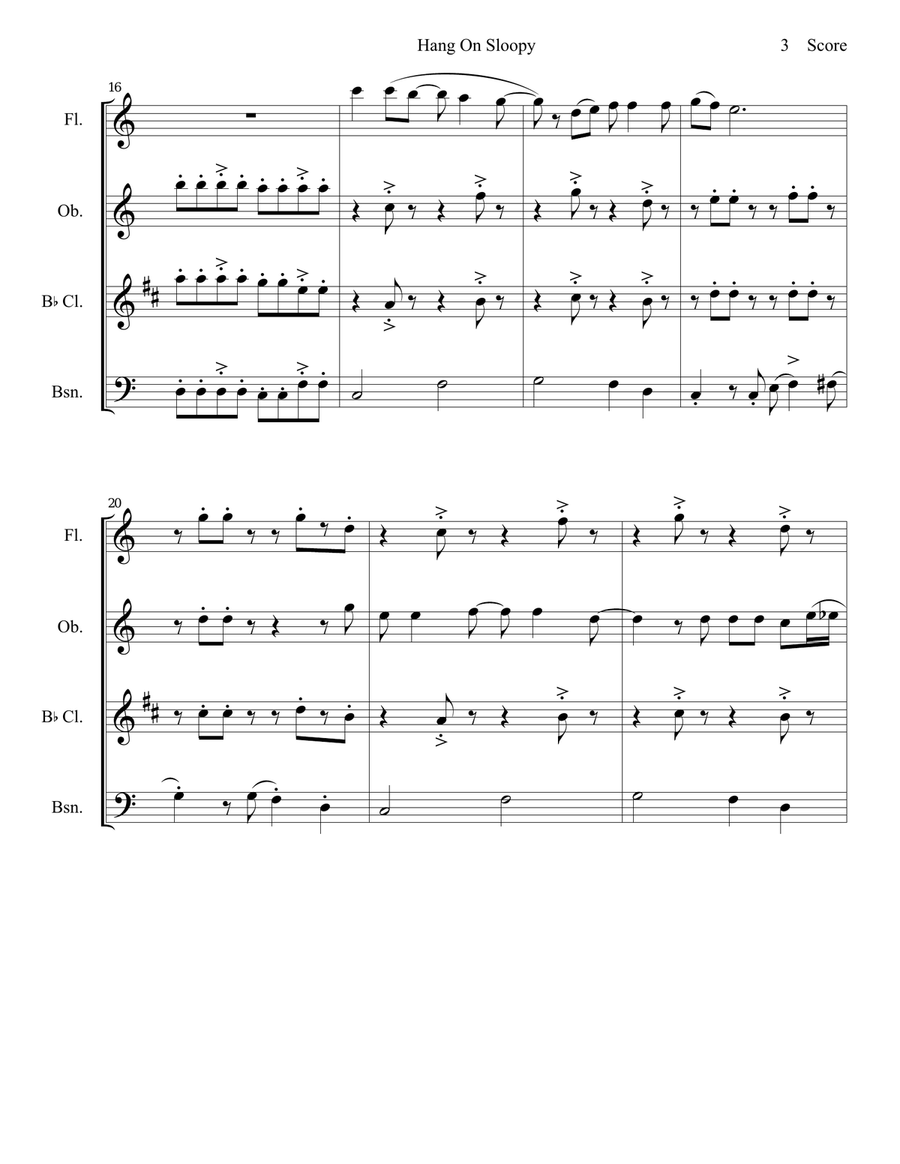 Hang On Sloopy Hang On Sloopy Woodwind Quartet scores gallery preview page 4