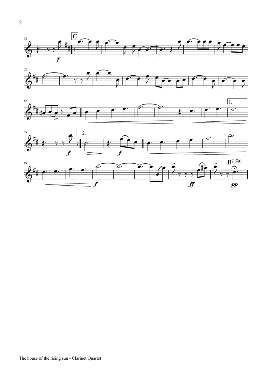The house of the rising sun - Clarinet Quartet Clarinet Quartet scores gallery preview page 5