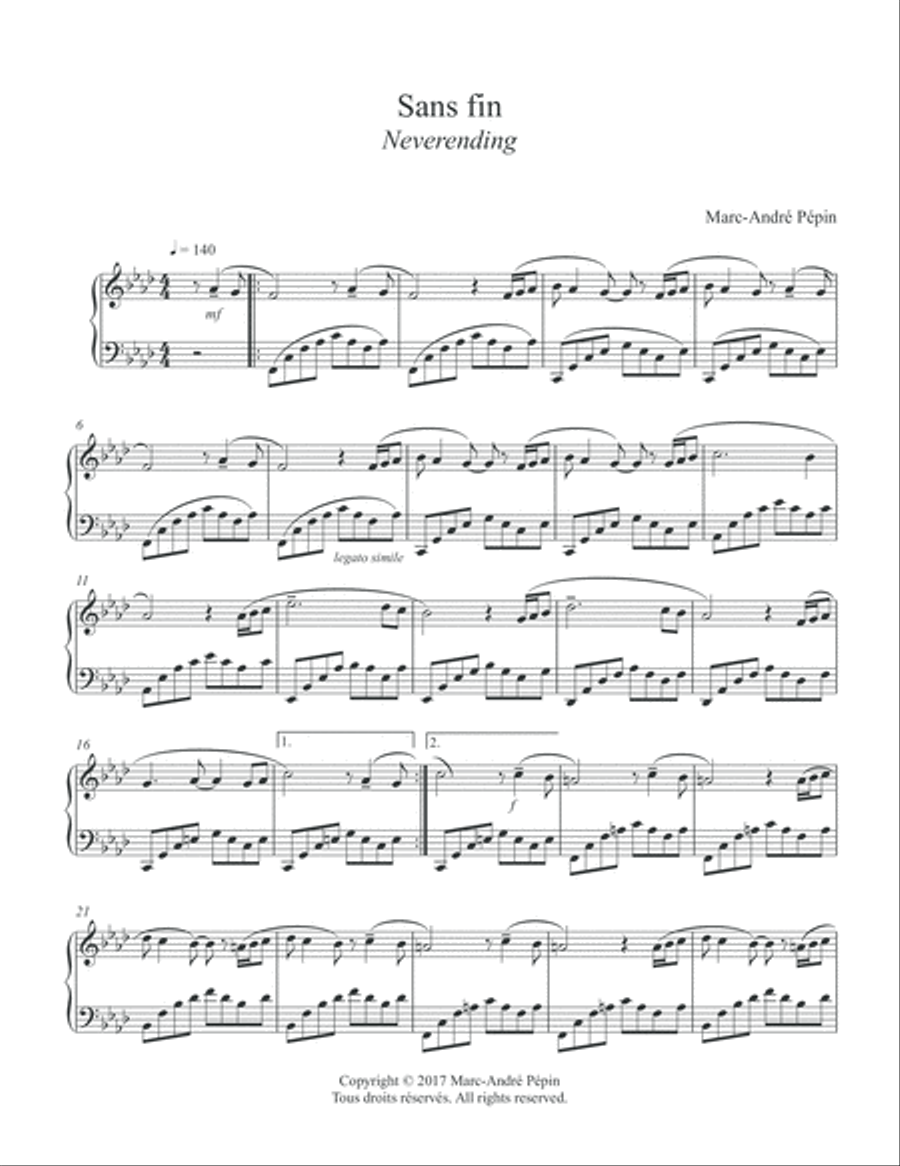 Neverending / Sans fin Neverending / Sans fin Piano Solo scores gallery preview page 2