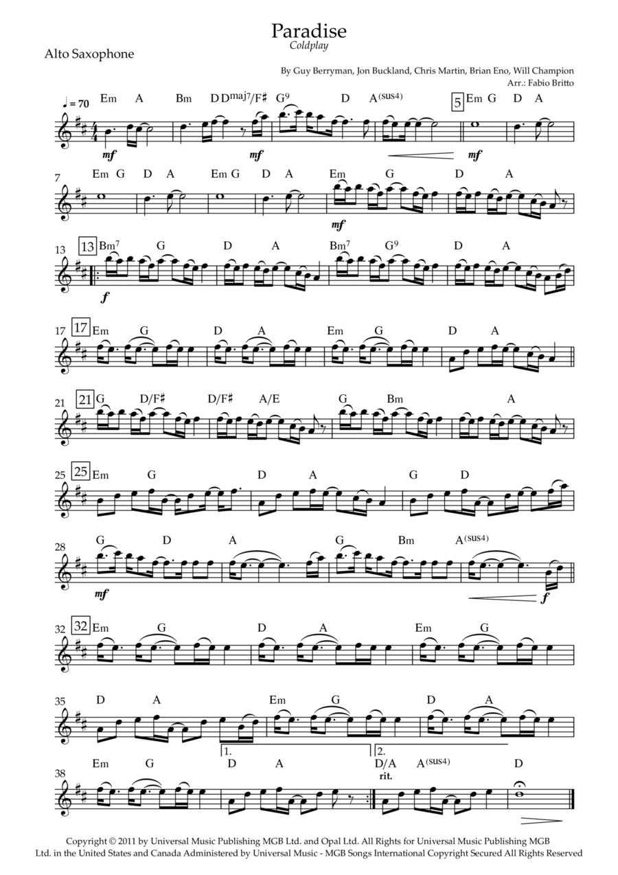 Paradise Paradise Alto Saxophone scores gallery preview page 1