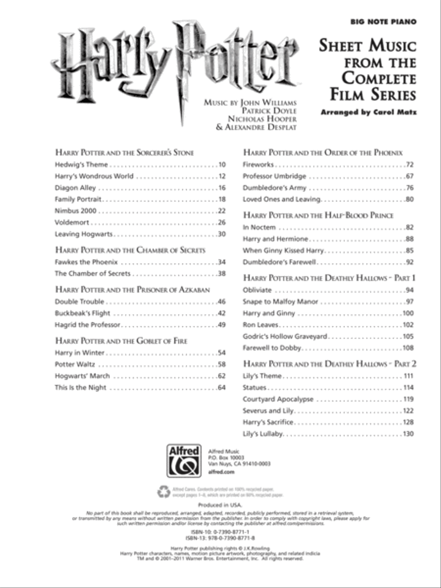Harry Potter -- Sheet Music from the Complete Film Series Easy Piano scores gallery preview page 2