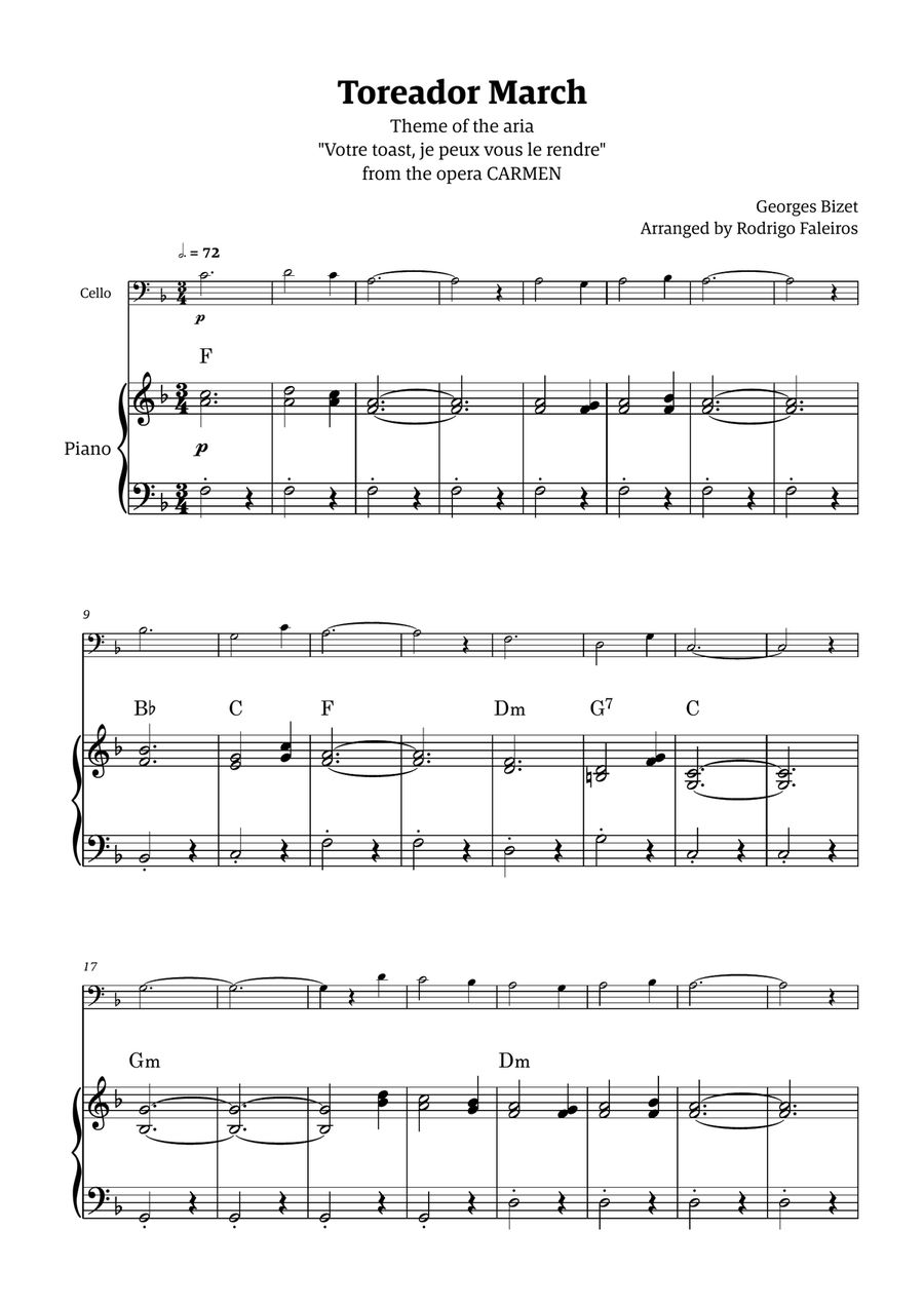 Toreador March (from the opera Carmen) - easy version Chamber Music scores gallery preview page 1