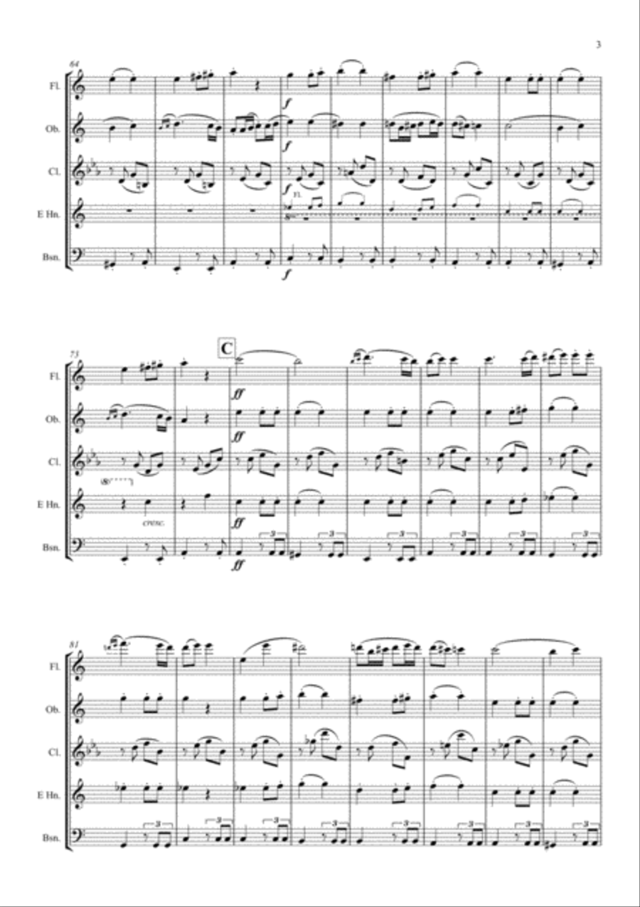 Beethoven: Symphony No.7 Op.92 Mvt.II Allegretto - wind quintet Woodwind Quintet scores gallery preview page 4