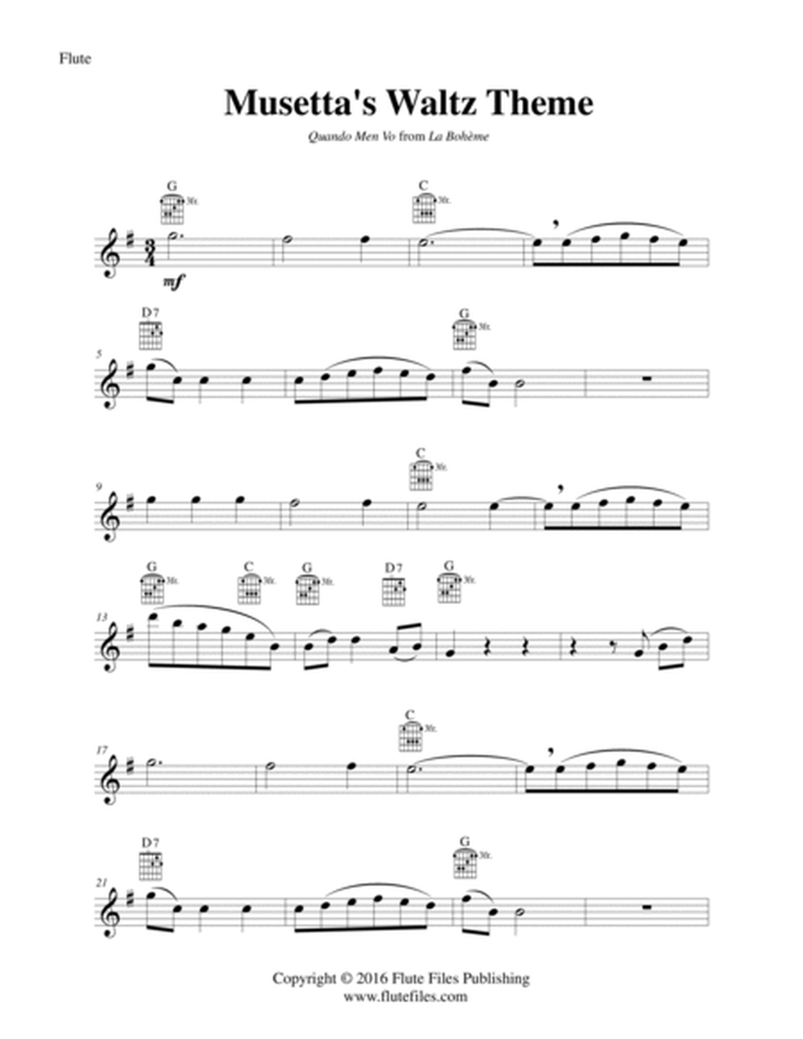 Musetta's Waltz Theme - Flute Solo with Guitar Chords image number null