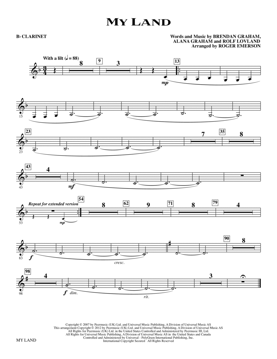 My Land (arr. Roger Emerson) - Bb Clarinet Choir scores gallery preview page 1