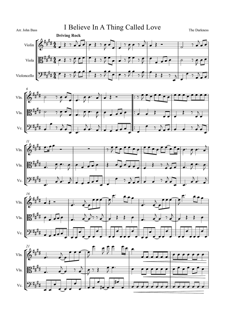 I Believe In A Thing Called Love String Trio scores gallery preview page 1