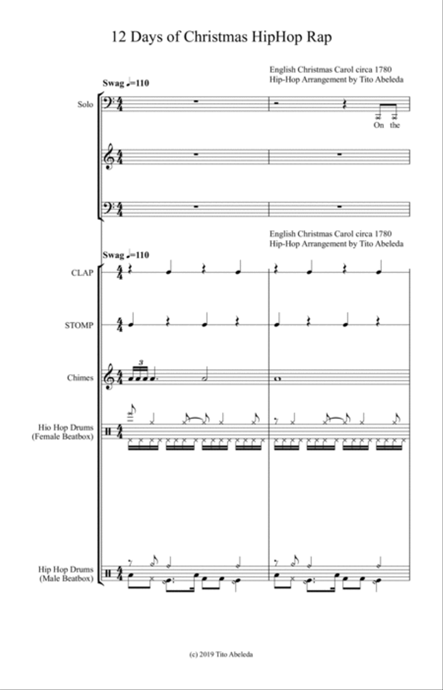 12 Days of Christmas Hip-Hop Rap 4-Part scores gallery preview page 2