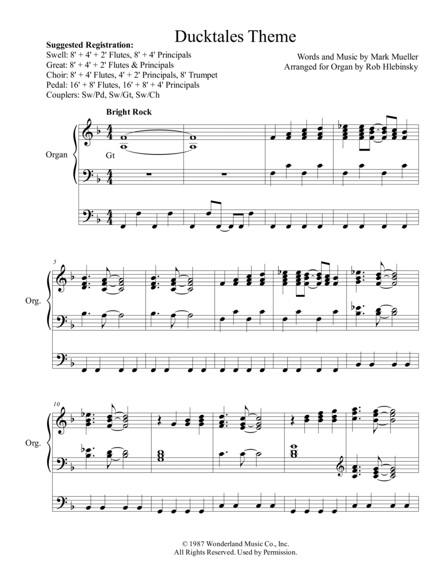 Ducktales Theme Organ Solo scores gallery preview page 1