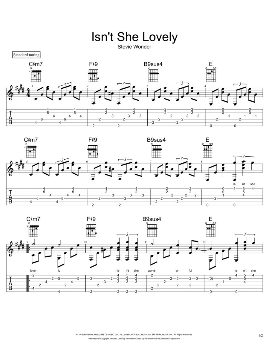 Isn't She Lovely Electric Guitar scores gallery preview page 1