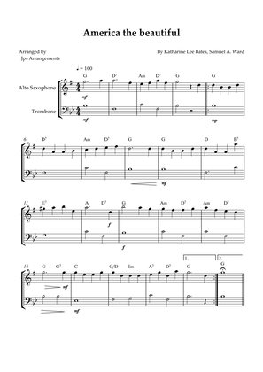 America the beautiful - duet for Alto Sax and Trombone (+ CHORDS)