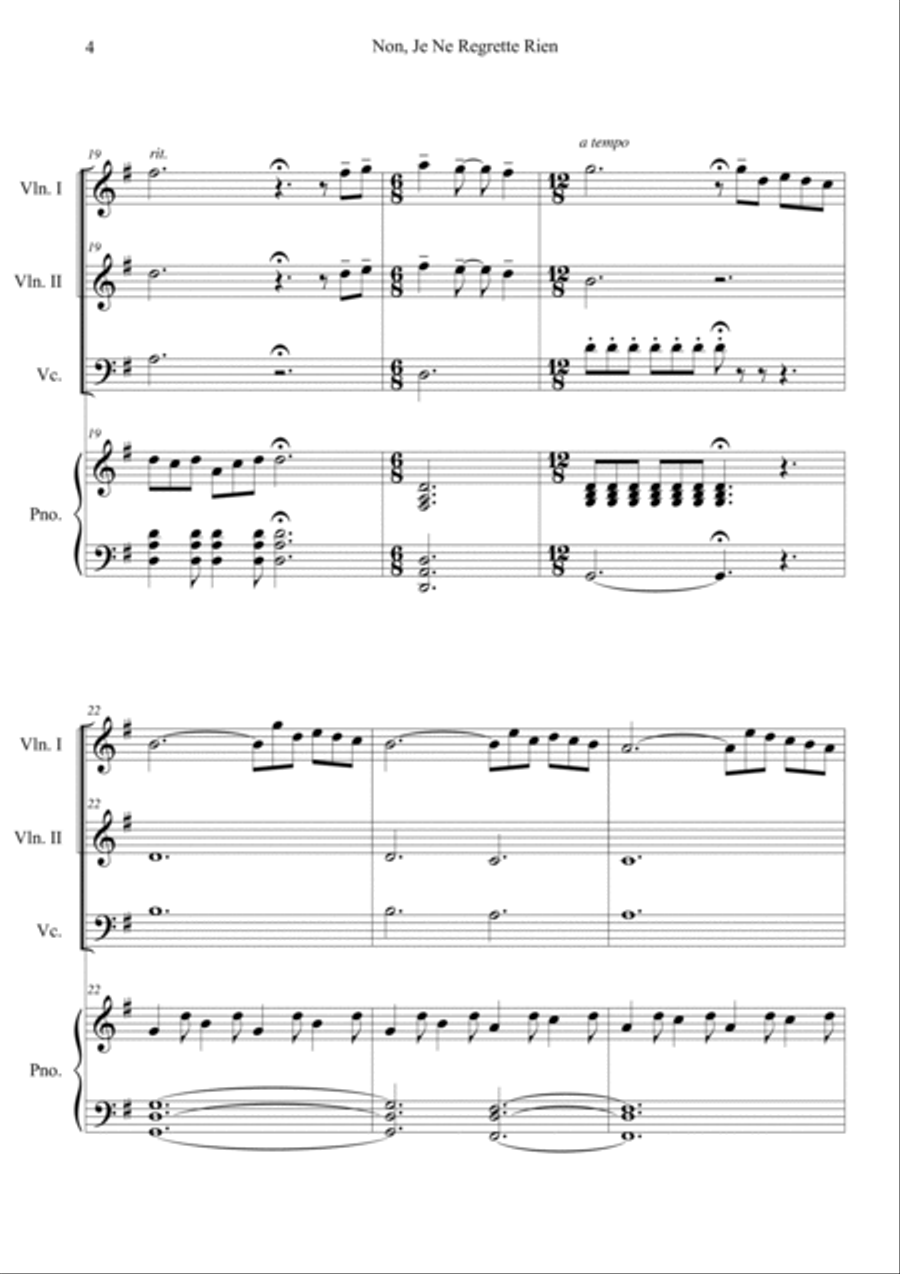 Non, Je Ne Regrette Rien Piano Quartet scores gallery preview page 4